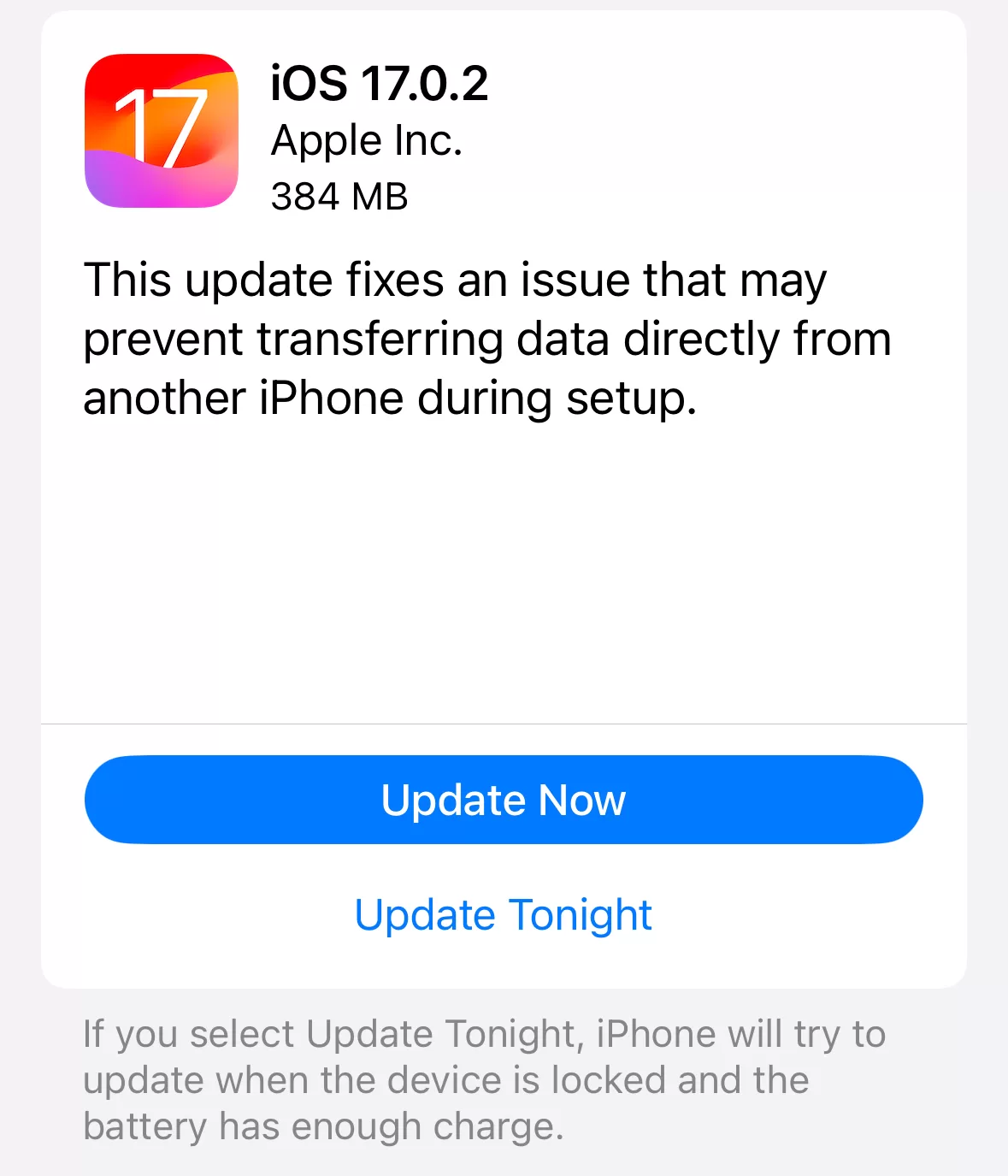 Si … avem inca un update de iOS: 17.0.2
