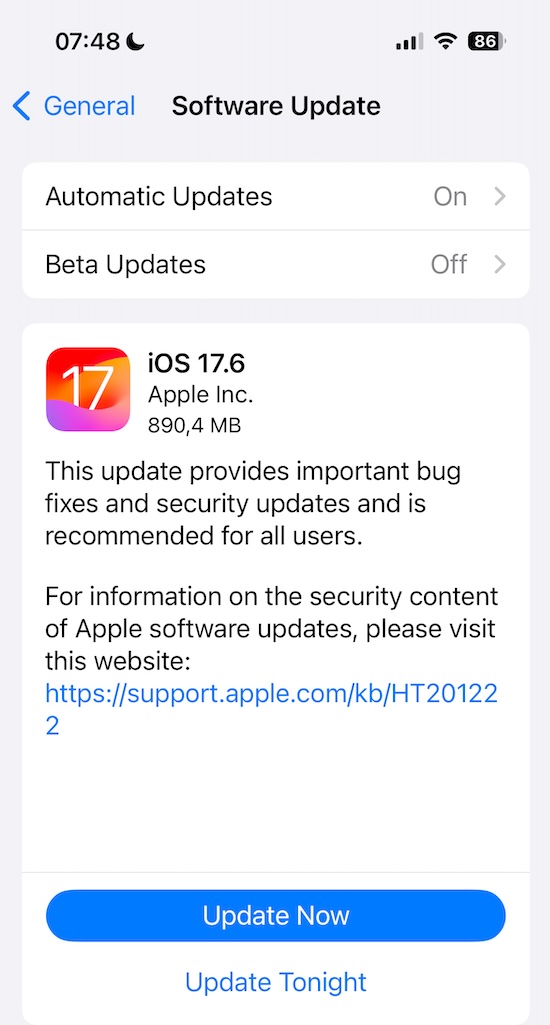 Faceti rapid update la iOS 17.6