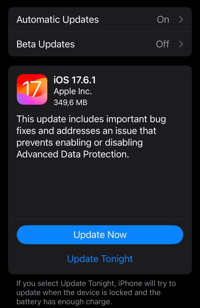 La nici o săptămână de la lansarea iOS 17.6 Apple aduce pachetul iOS 17.6.1 care vine să repare mai multe bug-uri, inclusiv unul legat de Advanced Data Protection.