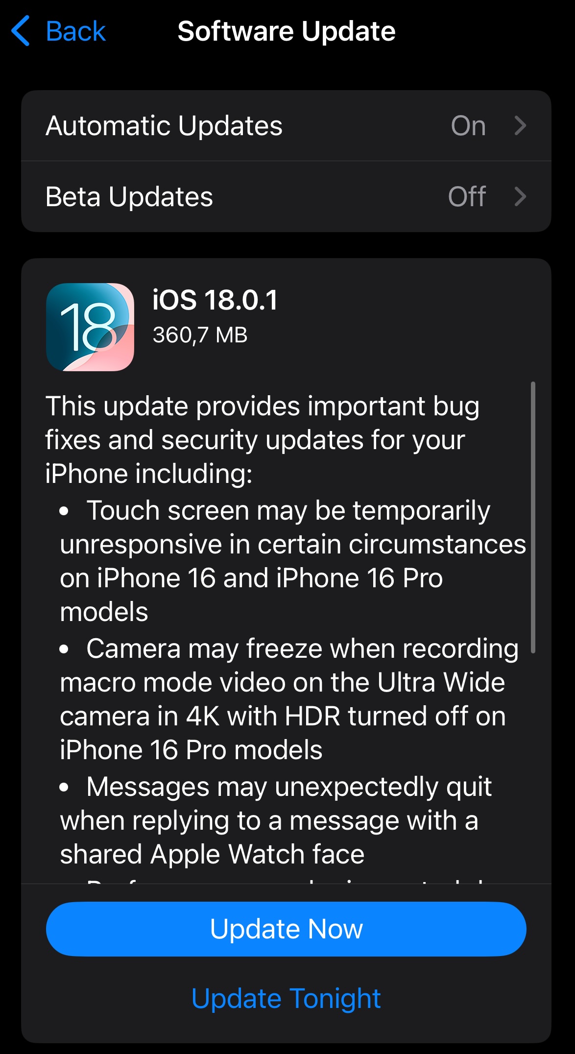 Apple lanseaza iOS 18.0.1 pentru repararea de vulnerabilitati si probleme touch