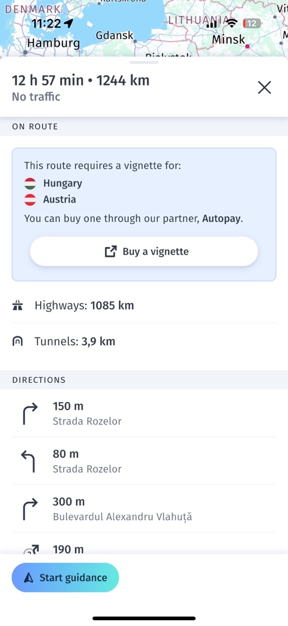 HERE WeGo afișează acum necesitatea de a folosi vignetă și oferă mijloace de achiziție.