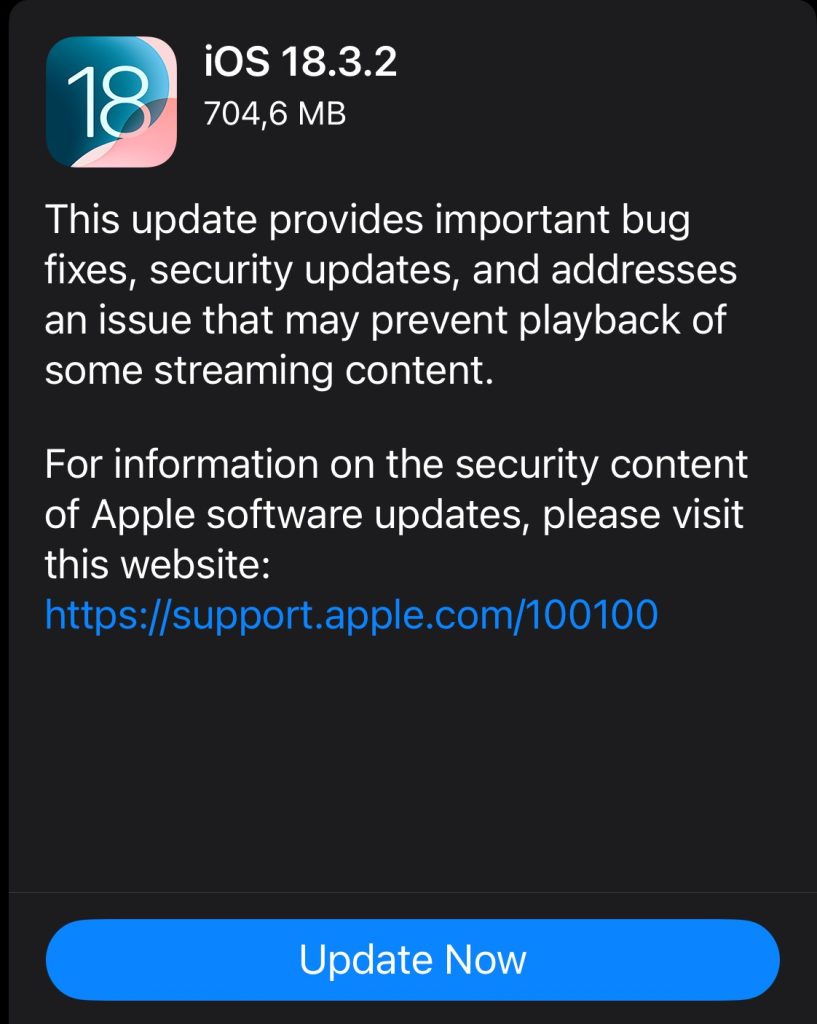 Apple a lansat pachetul iOS 18.3.2 ce aduce în primul rând patch-uri pentru probleme de securitate ... necomunicate încă.